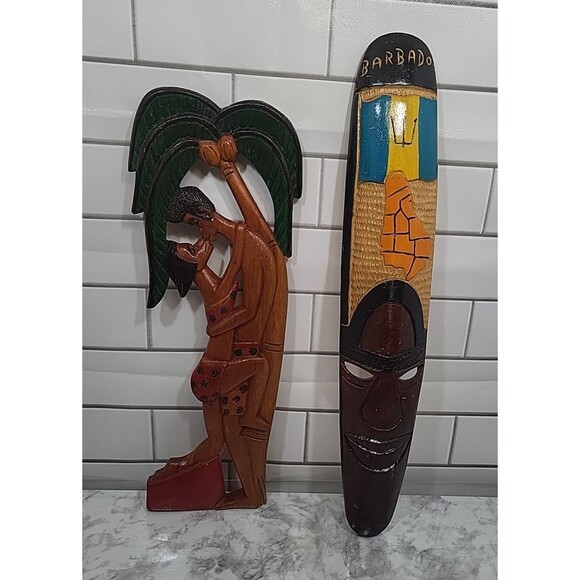 Hand-Carved Wooden Mask & Couple Collectible Wall Decor Painted Barbados *READ - Picture 1 of 8